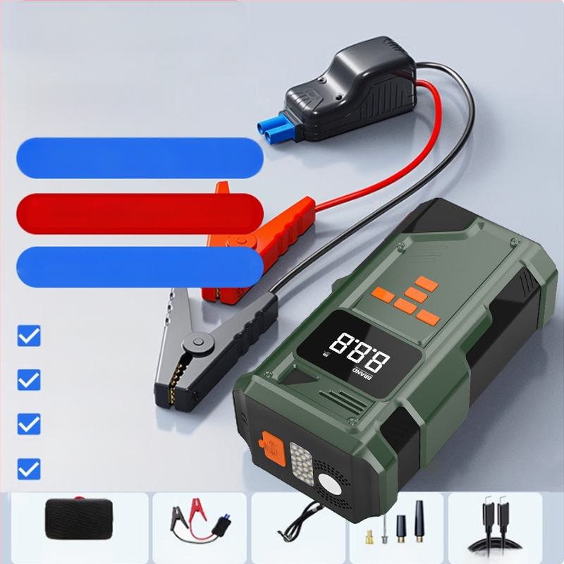 Auto štartér pre núdzové použitie a prenosná nafukovačka pneumatík s digitálnym displejom, Type-C nabíjanie, 14.8V, 80W, 25 L/min, prevádzková doba viac ako 20 min