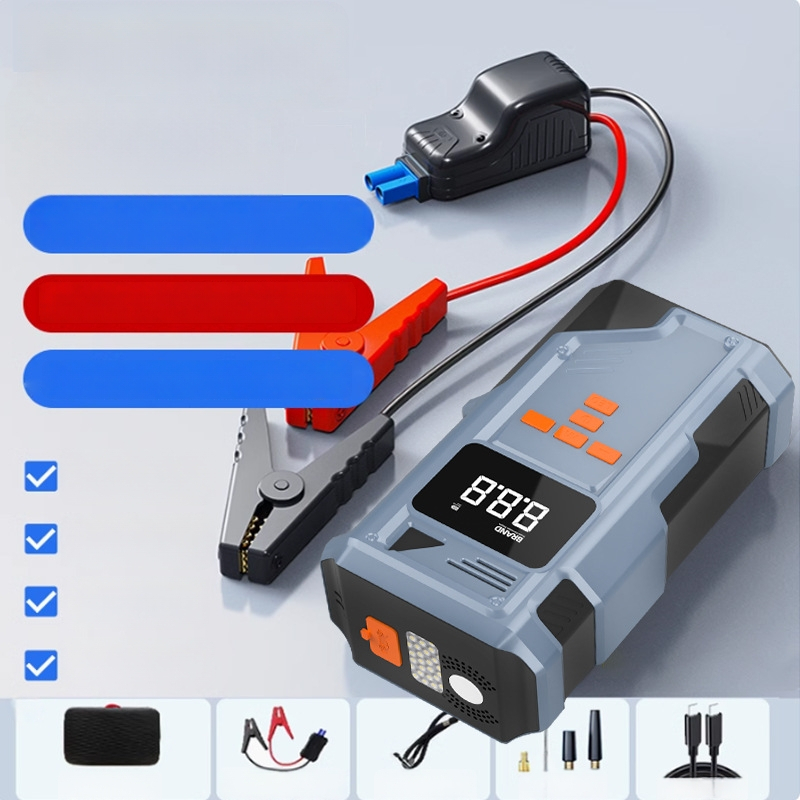 Auto štartér pre núdzové použitie a prenosná nafukovačka pneumatík s digitálnym displejom, Type-C nabíjanie, 14.8V, 80W, 25 L/min, prevádzková doba viac ako 20 min