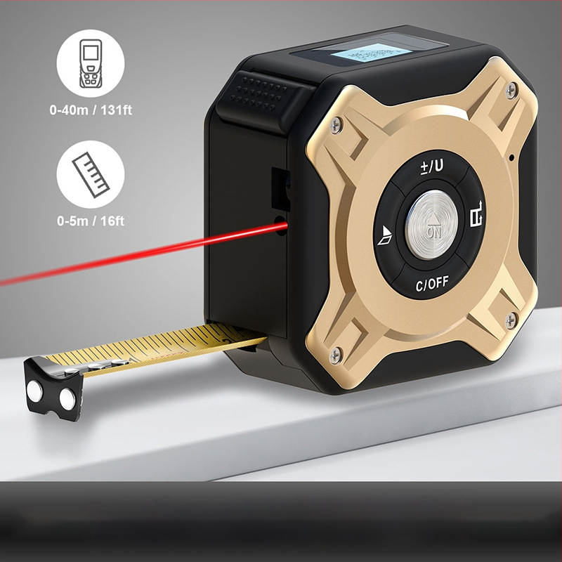 2-v-1 laserové meracie pásmo s podsvieteným LCD, dosah 131,2 palcov