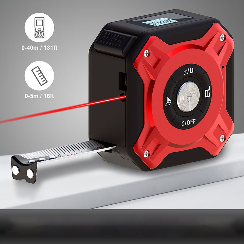 2-v-1 laserové meracie pásmo s podsvieteným LCD, dosah 131,2 palcov