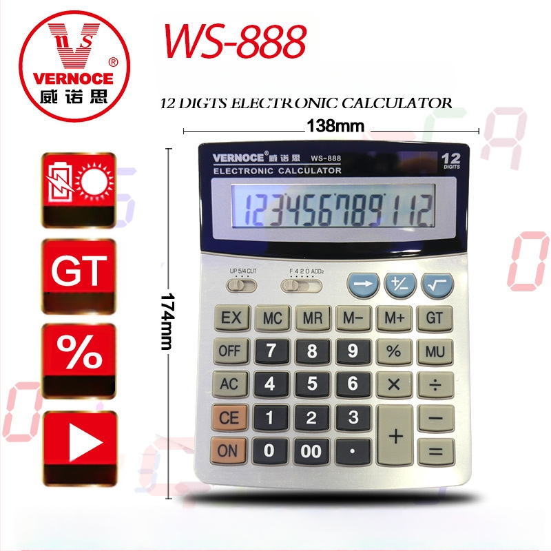 WS-888 Kalkulačka s veľkými klávesami pre účtovníctvo, široký displej, kancelárske/obchodné použitie