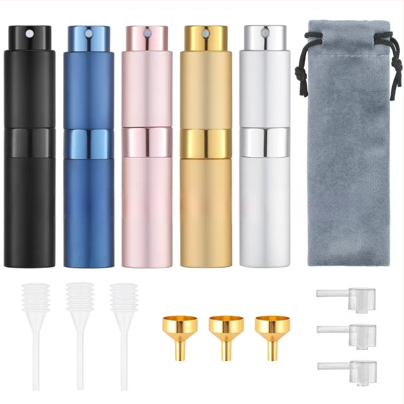 AOTO sada tri sekcií otočných fliaš na parfum s rozprašovačom, hliníkové telo s elektroplating povrchom