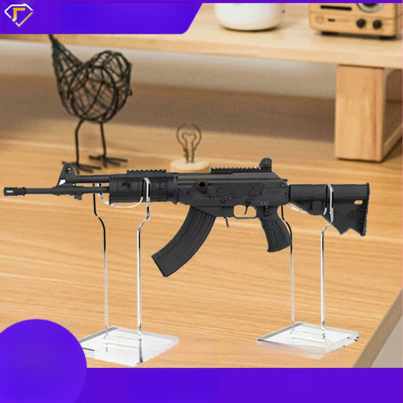 Akrylový stojan na zobrazenie modelových zbraní — stolný displej, 1 vrstva, vhodný pre domov aj špecializované obchody