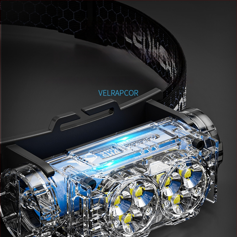 Čelovka s integrovanou veľkou kapacitou Li‑baterie, vodotesná, hmotnosť 97,5 g, elastický pás