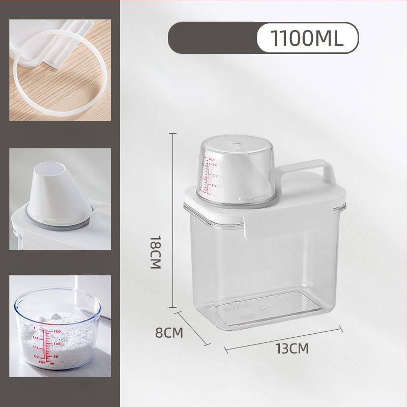 Plastový kontajner na prášok na pranie s meracou nádobou, priehľadný, moderný štýl, objem 1100/1800/2300 ml