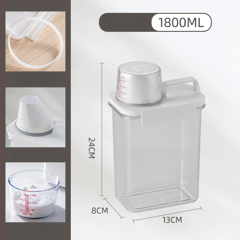 Plastový kontajner na prášok na pranie s meracou nádobou, priehľadný, moderný štýl, objem 1100/1800/2300 ml