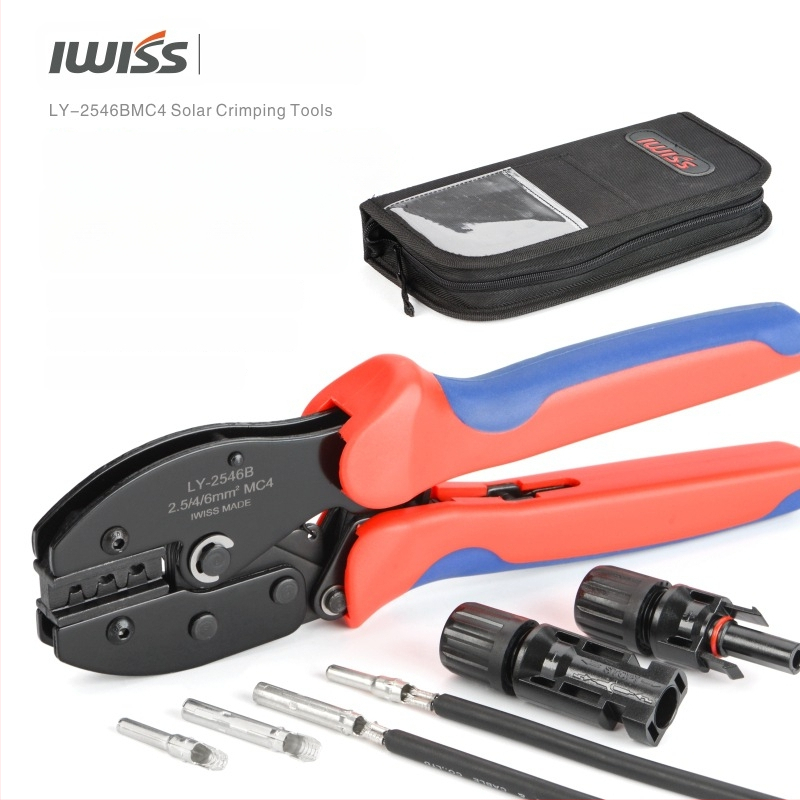 MC4 krimpovacie kliešte LY-2546B pre solárne konektory 2,5–6 mm², IWISS, vysokouhlíková oceľ, hmotnosť 450 g