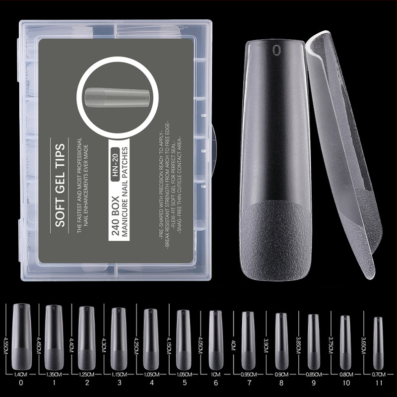 Falošné nechty nálepky – ultra tenké, bez stôp, tvar kvapky vody, priehľadné, typ s dlhým hrotom