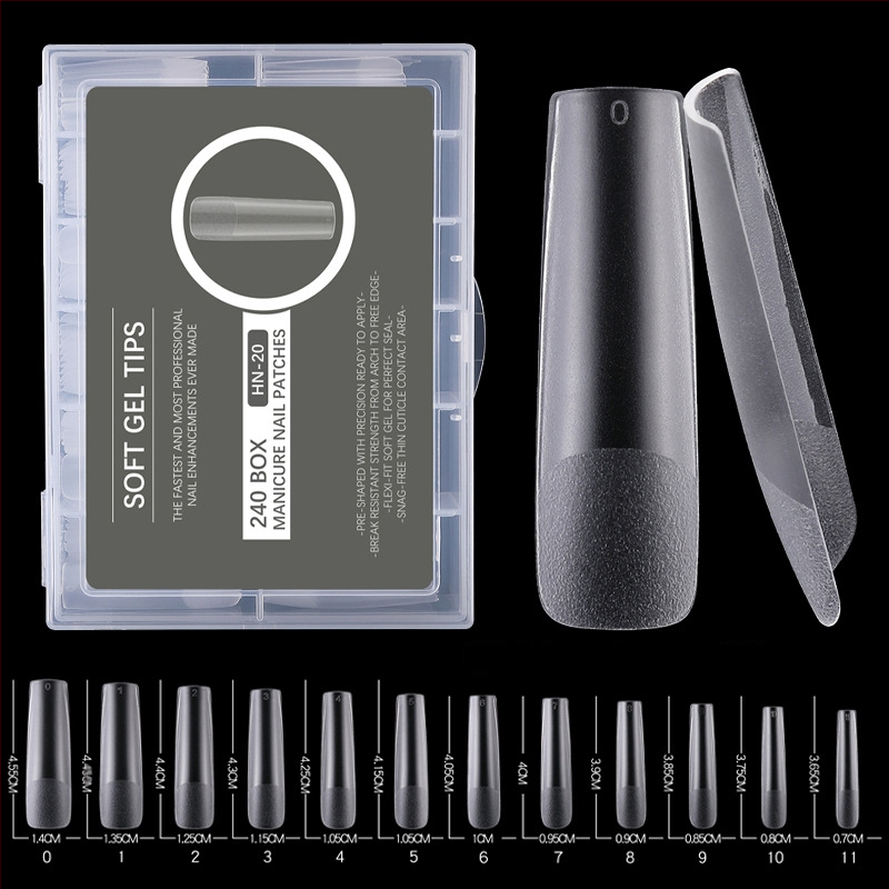 Falošné nechty nálepky – ultra tenké, bez stôp, tvar kvapky vody, priehľadné, typ s dlhým hrotom