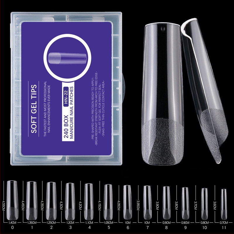 Falošné nechty nálepky – ultra tenké, bez stôp, tvar kvapky vody, priehľadné, typ s dlhým hrotom