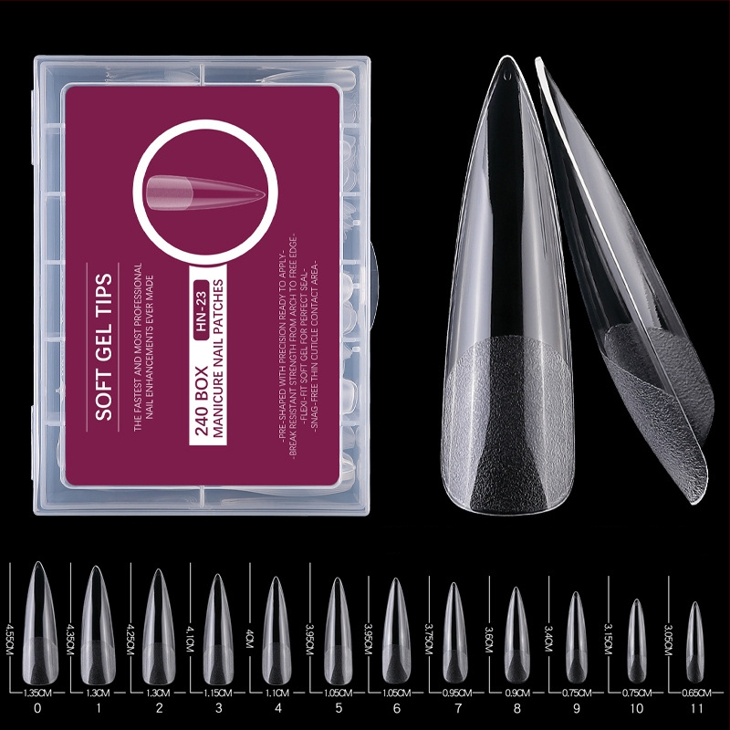 Falošné nechty nálepky – ultra tenké, bez stôp, tvar kvapky vody, priehľadné, typ s dlhým hrotom