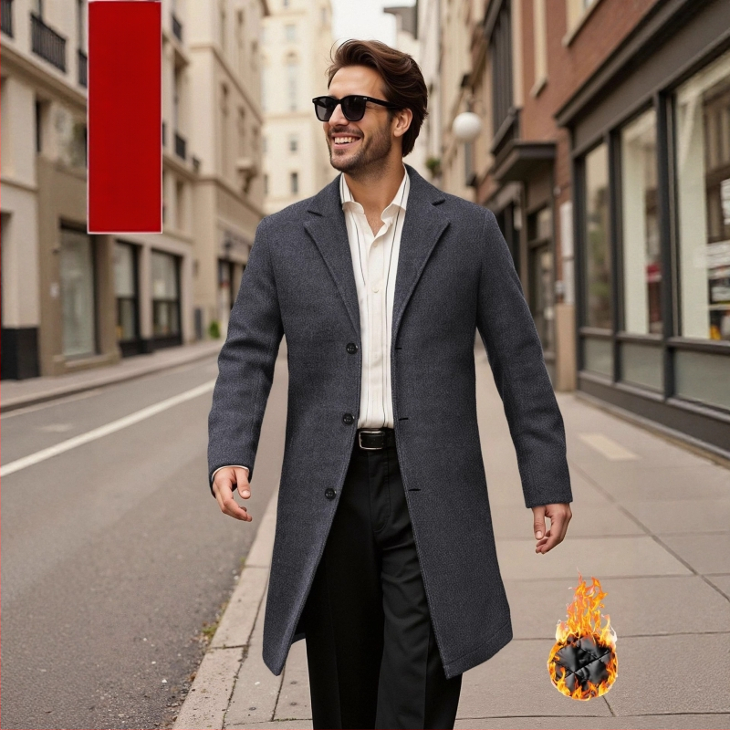 Pánsky kabát so zosilnenou tepelnou izoláciou, štíhly strih, golier s odklápaním, jednoradové zapínanie, stredná dĺžka