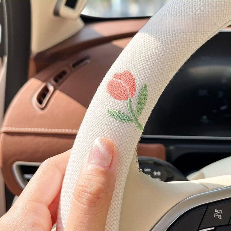 Automašīnas stūres vāciņš, sporta stils, vasaras lietošanai, poliester materiāls, universāla uzstādīšana, pretslīdēšana, sviedru absorpcija, karikatūras stila