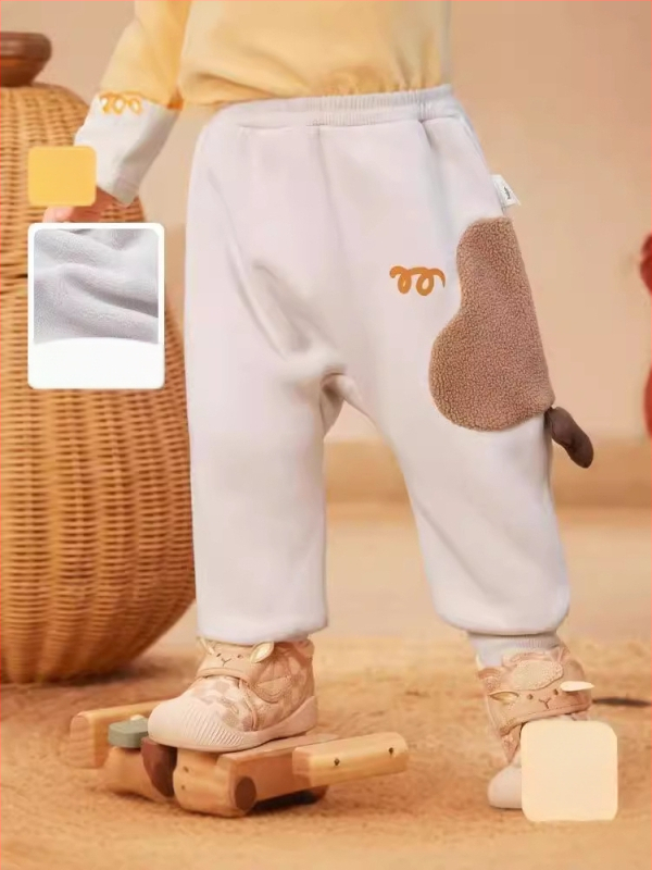 Detské zimné voľnočasové nohavice, voľný strih, vysoký pás, Cartoon vzor, zloženie polyester 66,6% / bavlna 33,4%
