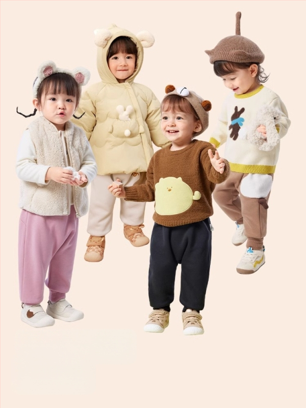 Detské zimné voľnočasové nohavice, voľný strih, vysoký pás, Cartoon vzor, zloženie polyester 66,6% / bavlna 33,4%