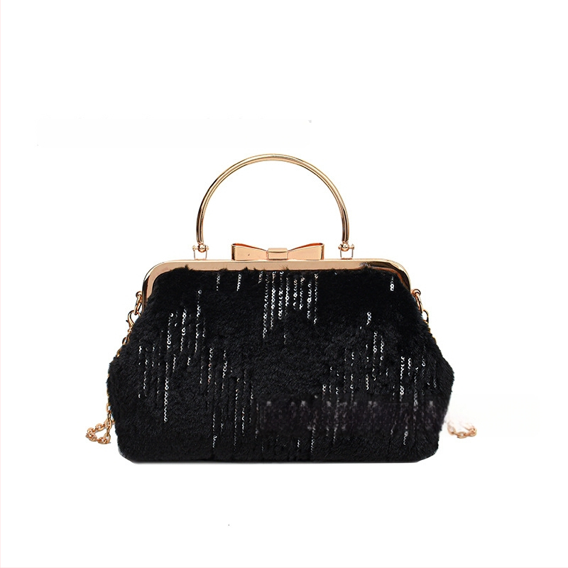 Plyšová dámska kabelka s tvarom mušle, crossbody, klipové otvorenie, vrecko na telefón, polyesterová podšívka, street fashion, zima 2024