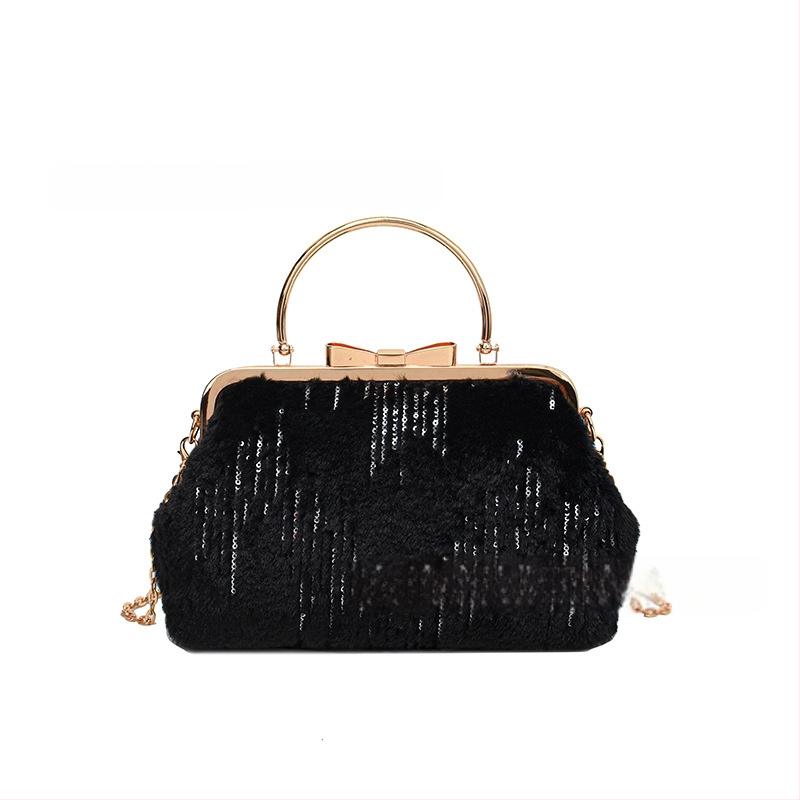 Plyšová dámska kabelka s tvarom mušle, crossbody, klipové otvorenie, vrecko na telefón, polyesterová podšívka, street fashion, zima 2024