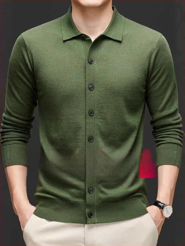 Meeste 100% villane kardigan Turn-Down kraeaga, korralik lõige, keskmise pikkusega, pikkade varrukatega