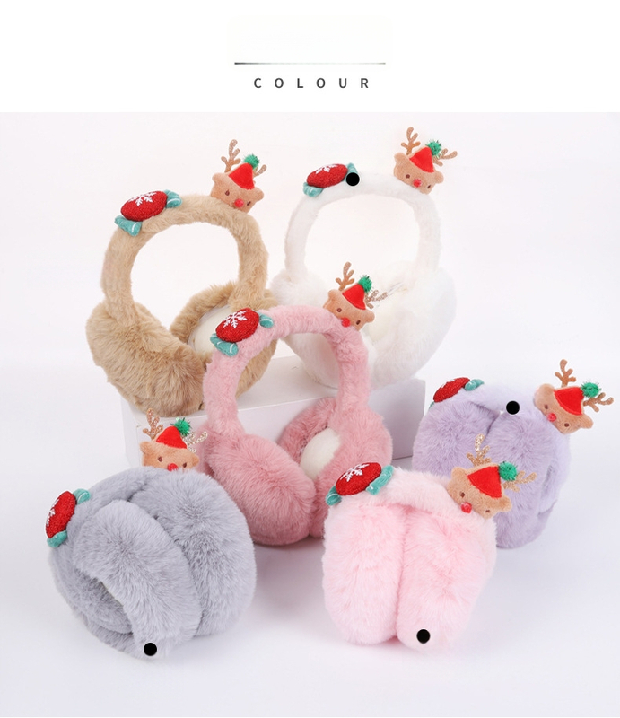 Kokkupanduvad plüüskõrvakaitsed täiskasvanutele, unisex, polüester, karikatuurne põhjapõdra motiiv, soojad talveks, sügisele ja kevadeks