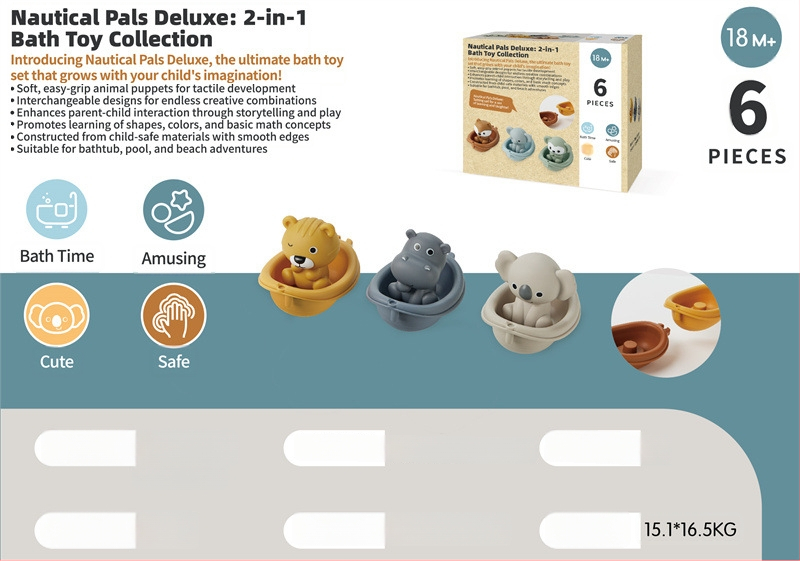 Vodne hračky pre bábätká a batoľatá – skladacie plávajúce člny s zvieratkami na prsty (Materiál: plast; Funkcia: skladanie lodí; Kategória: vodné hračky; Vek: 0–3 rokov)