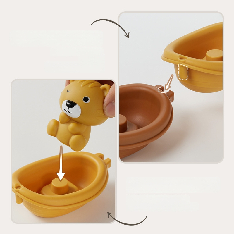 Vodne hračky pre bábätká a batoľatá – skladacie plávajúce člny s zvieratkami na prsty (Materiál: plast; Funkcia: skladanie lodí; Kategória: vodné hračky; Vek: 0–3 rokov)