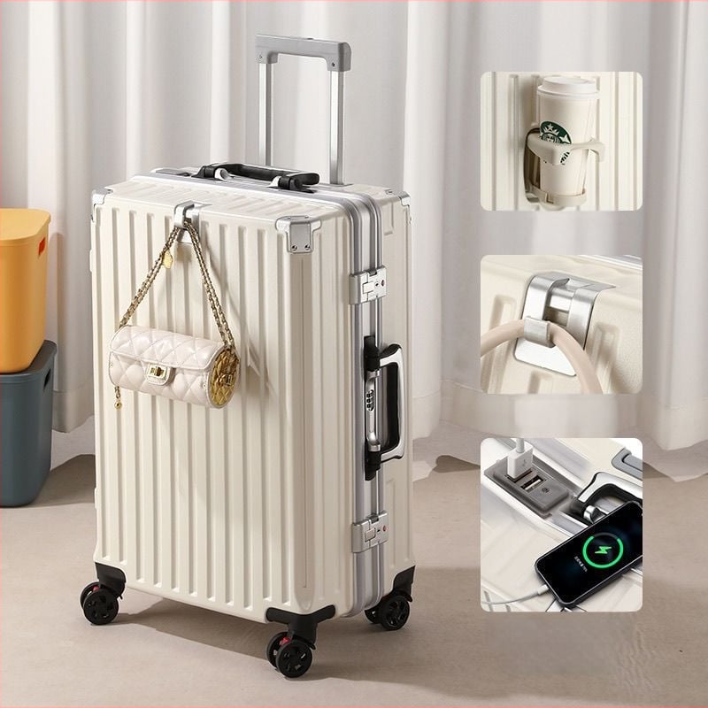 Cestovný kufor s univerzálnymi kolieskami, otváranie na zips, ABS+PC výplň, zámok s visacím zámkom