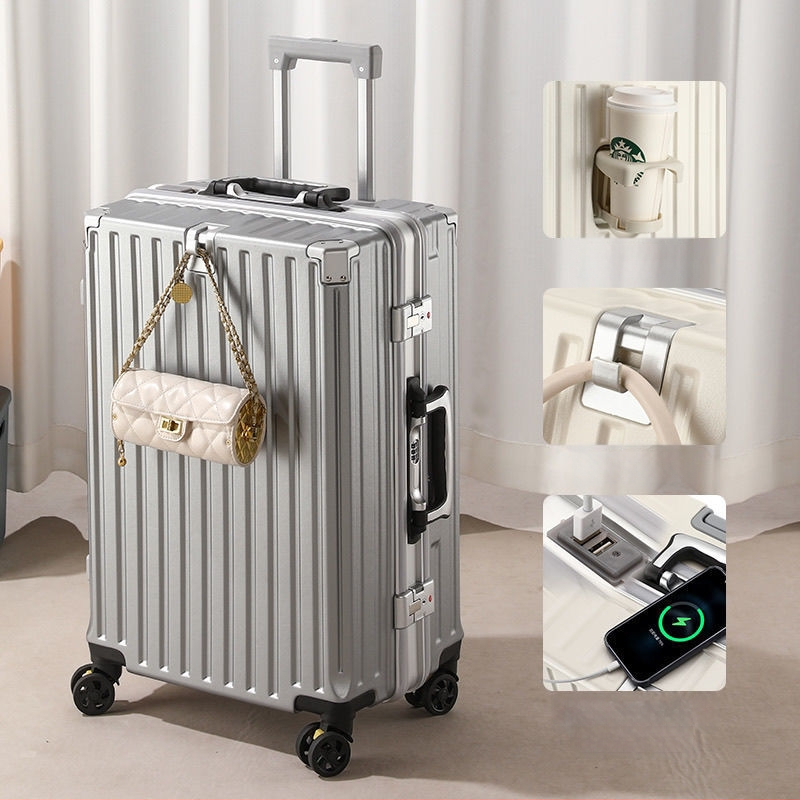 Cestovný kufor s univerzálnymi kolieskami, otváranie na zips, ABS+PC výplň, zámok s visacím zámkom