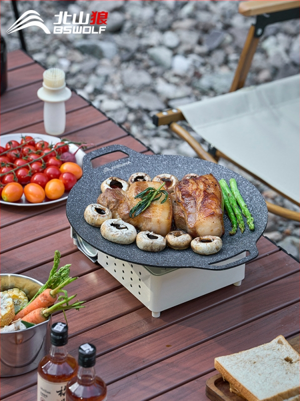 Lauko kasetės viryklės grilio keptuvė – nešiojama, neprilipstant, iš geležies; Prekės ženklas: Bswolf (kempingui)