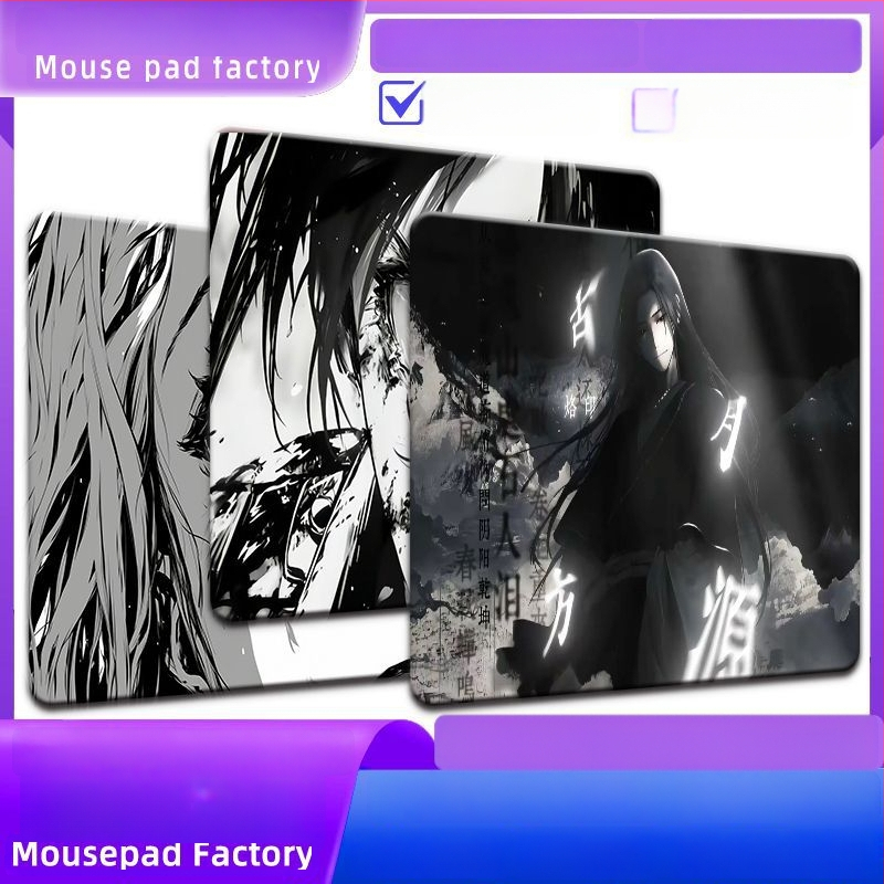 wkUK spēļu peli paliktnis, melnbalts anime dizains, neslīd, dabīgā gumija, vienpusējs, karstā pārneses drukāšana, pielāgojams pēc attēla vai parauga