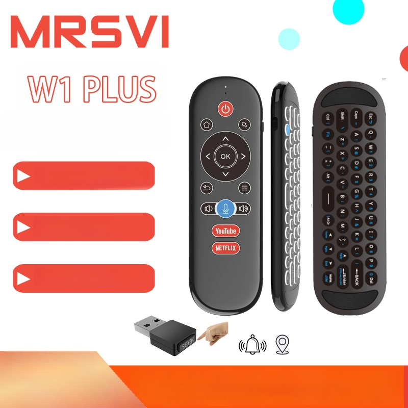 Lietajúce myš W1 Plus – bezdrôtové pripojenie s USB prijímačom, 1600dpi senzor, gyroskop, IR učenie, podsvietené diaľkové ovládanie