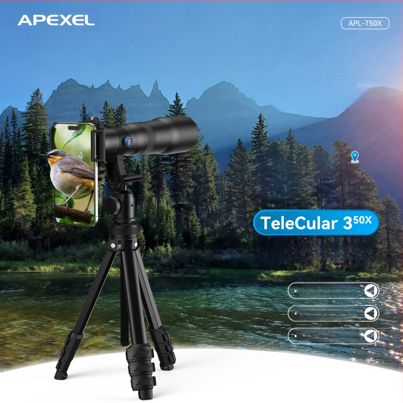APEXEL T30X/T50X mobilný teleobjektív pre smartfóny, univerzálna kompatibilita, 50x zoom pre vonkajšie snímanie