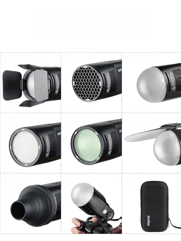 God Cow AK-R1 AD200 Šviesos priedų komplektas: minkštas šviesos difuzorius, spalvų filtrai, bičių korio grotelės, spindulio vamzdelis