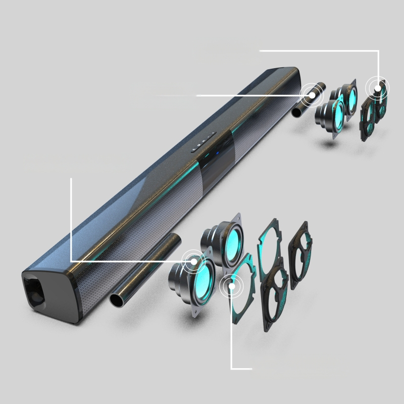 Bluetooth soundbar s RGB podsvietením pre TV/PC – 4 reproduktory, 20W, Bluetooth 5.0, 20Hz-20kHz, SNR ≥95dB