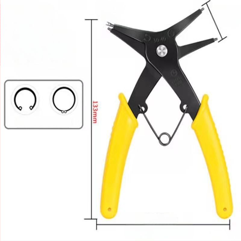 Quansheng dvojfunkčné kliešte na Circlip pre vnútorné a vonkajšie klipsy, 90° hlava, vymeniteľná hlava
