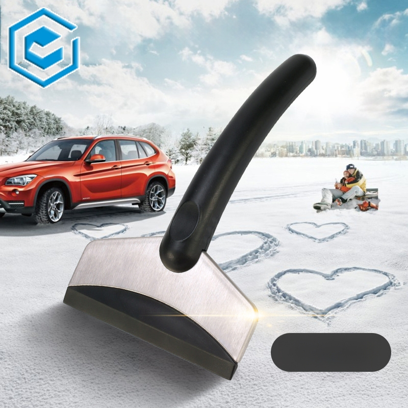 Deluxe Small Snow Shovel - dvojúčelová snehová lopata pre dom a auto, z nehrdzavejúcej ocele, škrabka na sklo, chráni lak, prispôsobiteľné spracovanie