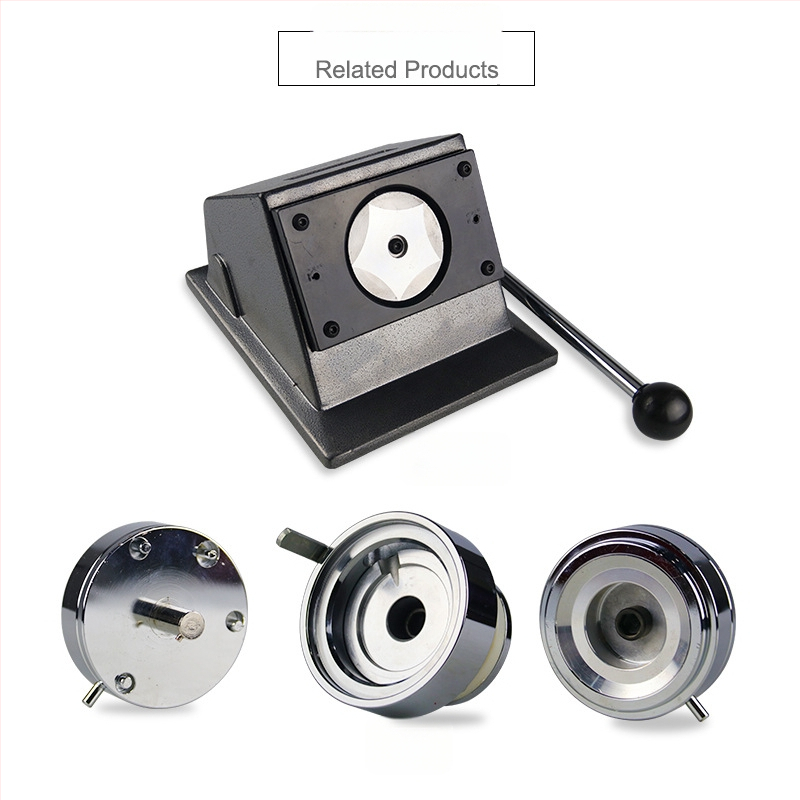 Rezačka na odznaky z tinového plechu – typ Buckle machine, model New badge machine cutter, 58mm odznaková rezacia, pre reklamu a podujatia, hmotnosť 5 kg, rýchlosť posunu 30.