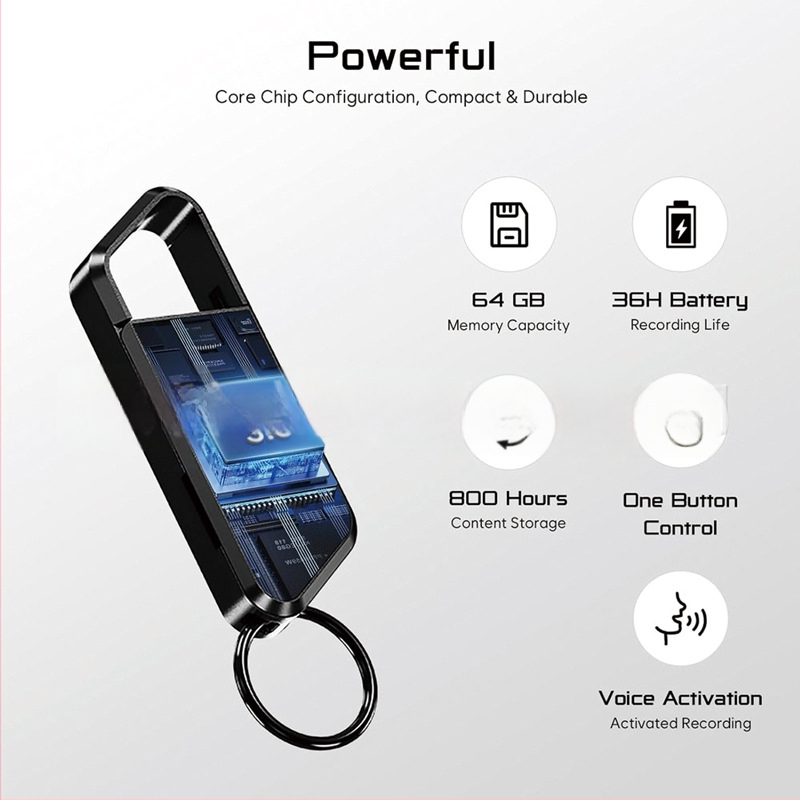 Záznamový pero na kľúčenku – nahrávanie jedným tlačidlom, formát WAV, doba nahrávania 999, podpora TF karty, USB 2.0