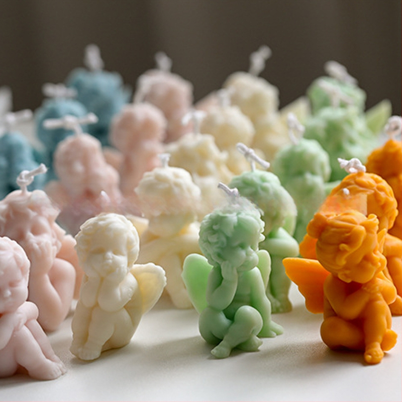 Voňavá sviečka, 3D nepravidelného tvaru anjel s krídlami, ručne vyrobená zmesou sójového vosku, liate, plechovka s logom