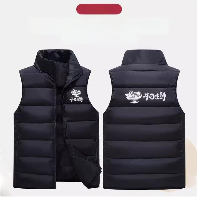 Pracovná vesta s izoláciou z perového bavlny, hrubý materiál, zips, stojací golier