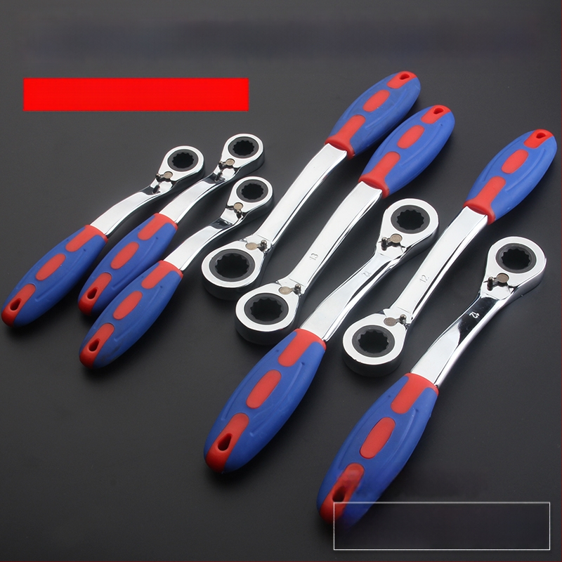 Klikový kľúč s reverzibilnou automatickou funkciou, obojsmerný, dvojité použitie, plastová zakrivená rukoväť, vysokouhlíková oceľ