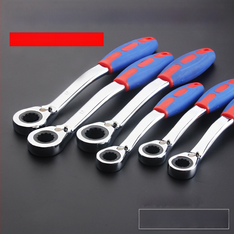 Klikový kľúč s reverzibilnou automatickou funkciou, obojsmerný, dvojité použitie, plastová zakrivená rukoväť, vysokouhlíková oceľ