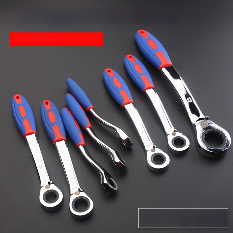 Klikový kľúč s reverzibilnou automatickou funkciou, obojsmerný, dvojité použitie, plastová zakrivená rukoväť, vysokouhlíková oceľ