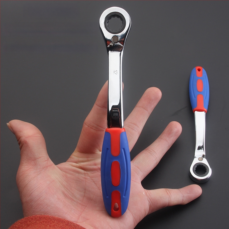 Klikový kľúč s reverzibilnou automatickou funkciou, obojsmerný, dvojité použitie, plastová zakrivená rukoväť, vysokouhlíková oceľ
