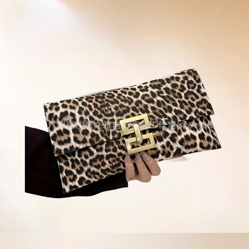Moteriška rankinė su leopardiniu raštu, maža kvadratinė forma, PU medžiaga, užsegimas su flapu, grandininė rankenėlė