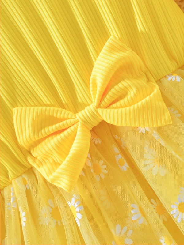 Dievčenské šaty s dlhým rukávom, princeznovský štýl, sieťovinový materiál Milk Silk, potlač cartoon kvetinový, pre vek 1–3 roky, jeseň-zima