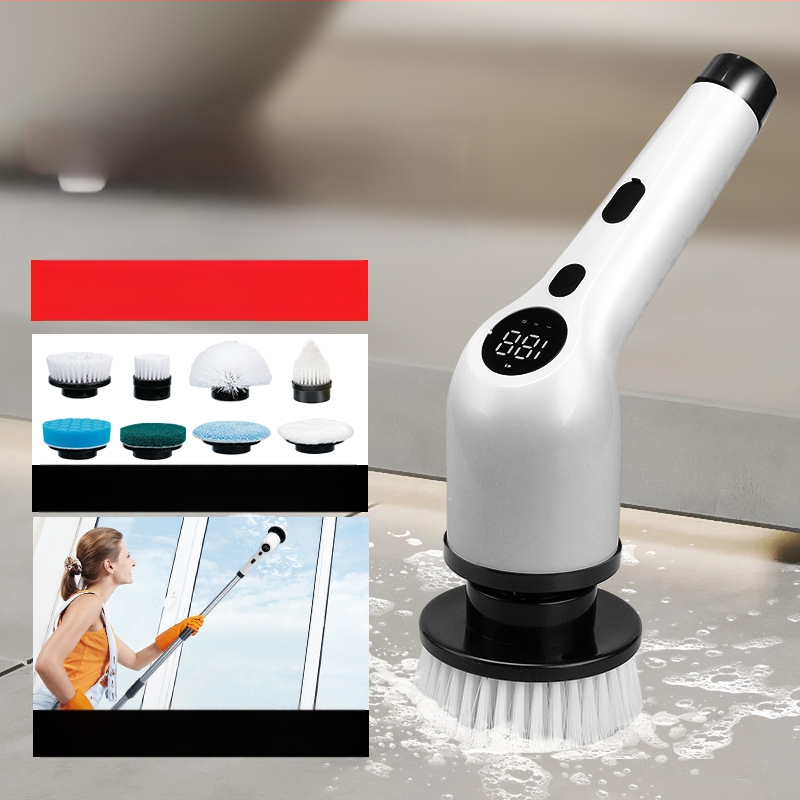 Elektrinis mopas su ištraukiama ilga rankena ir LCD ekranu — aštuoni viename valymo šepetėlis virtuvei ir voniai