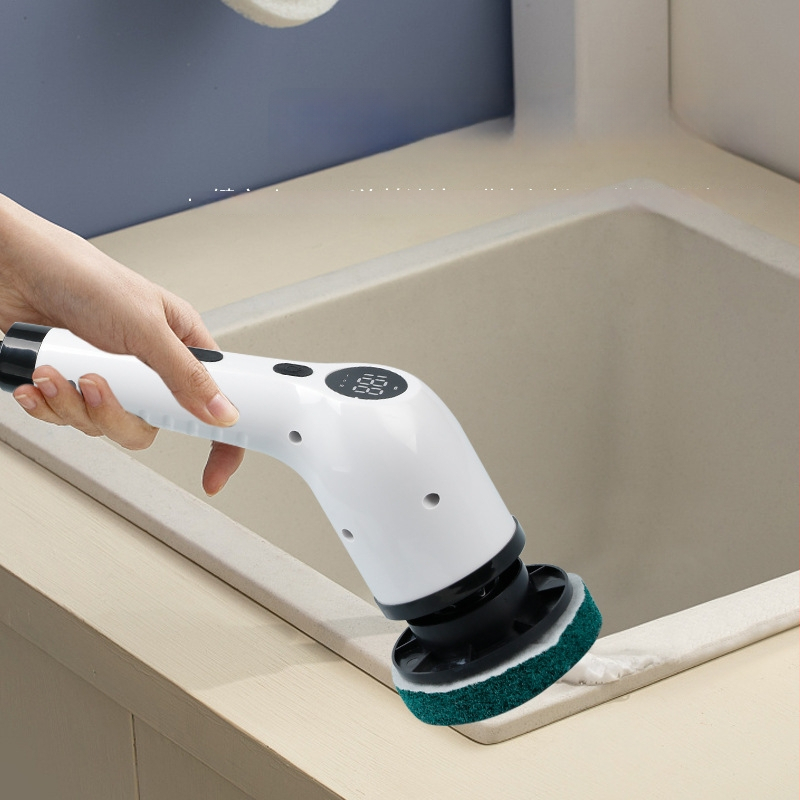 Elektrinis mopas su ištraukiama ilga rankena ir LCD ekranu — aštuoni viename valymo šepetėlis virtuvei ir voniai