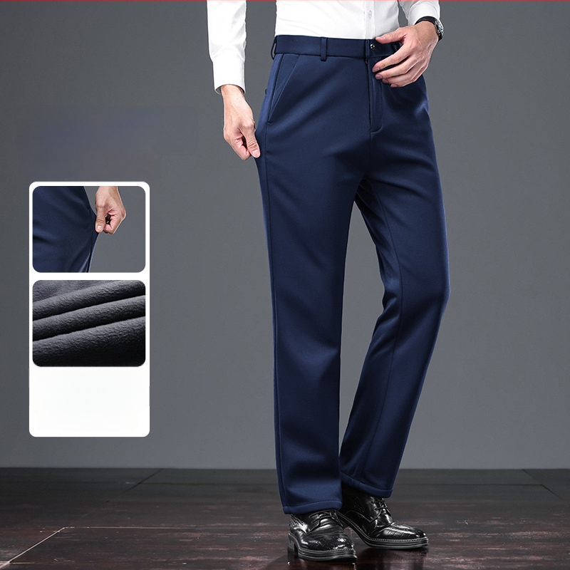 Pánske nohavice rovného strihu, polyesterová zmes, štvorcestná pružnosť, bez pokrčenia, jeseň 2025