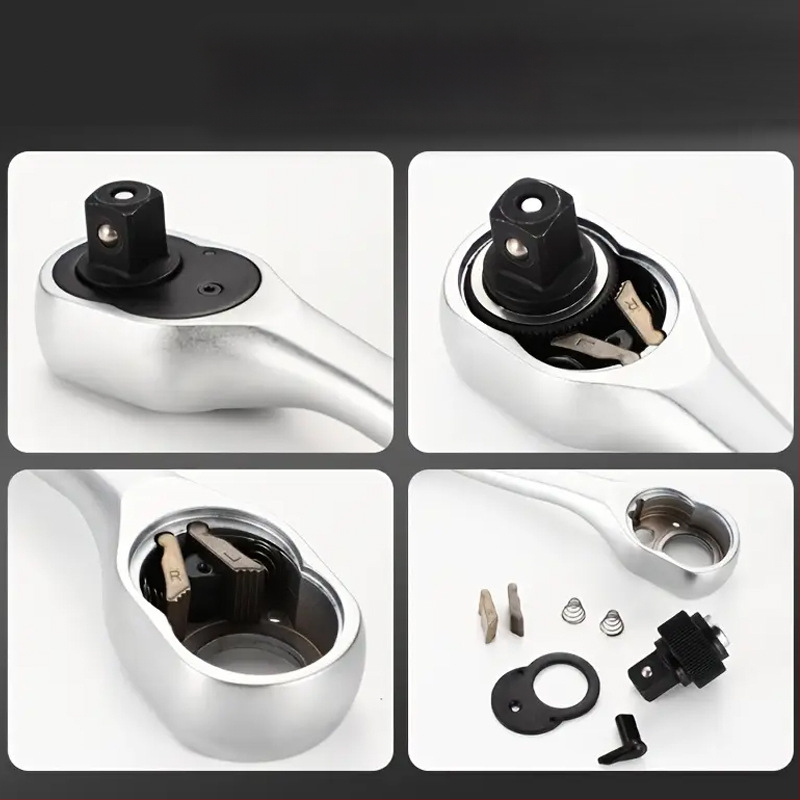 Dvojcestný kľúč s 72 zubami, zahnutou rukoväťou, chrómovaná povrchová úprava, z chróm-vanádiovej ocele