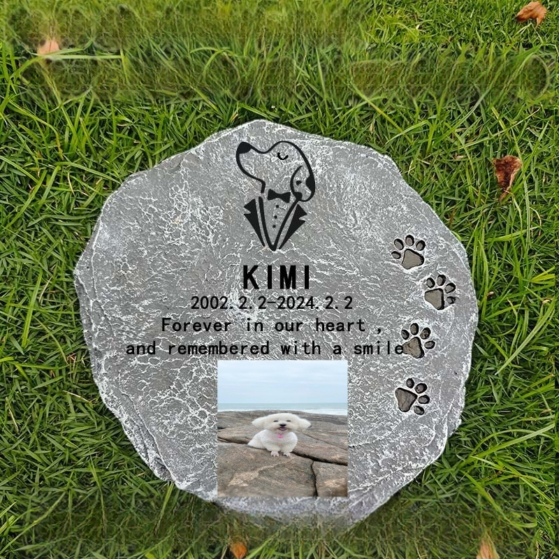 Kruhová pamätná socha psa pre záhradu z ekologickej syntetickej živice, leštená a čiastočne ručne vyrábaná